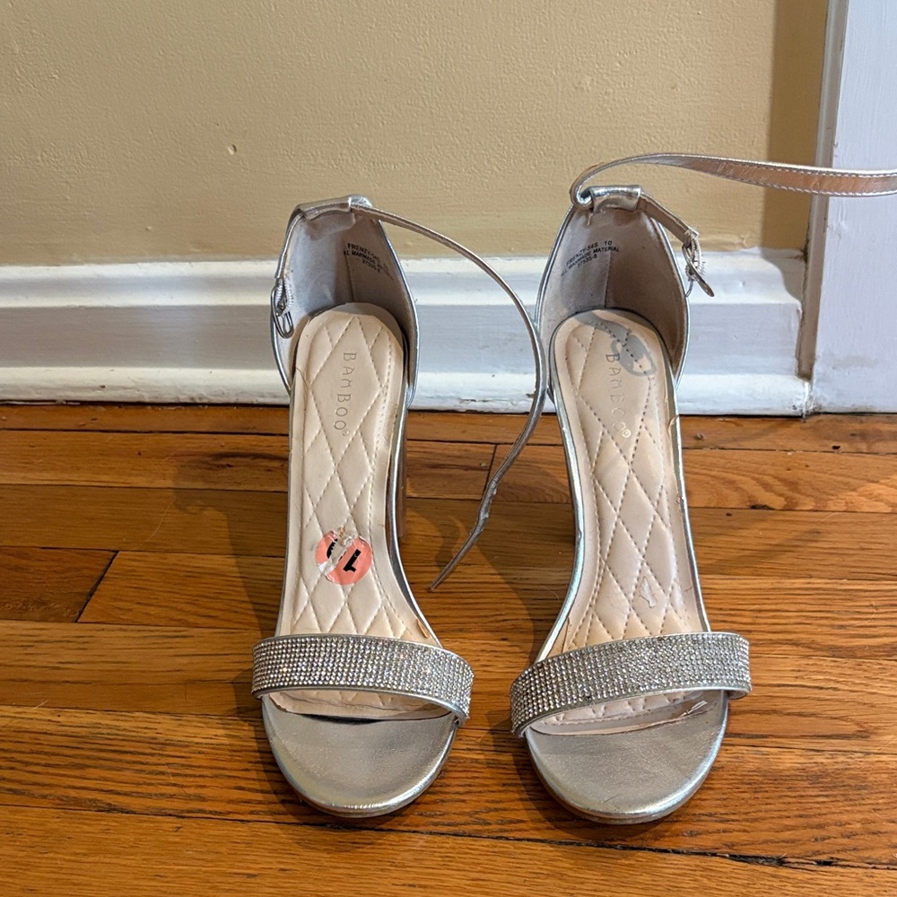 BAMBOO Silver Strappy Heels